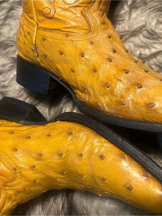 Men\'s Yellow Ostrich Leather Western Boots Sz 9.5